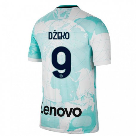 Kandiny Niño Camiseta Edin Dzeko #9 Verde Claro Blanco Equipación Tercera 2022/23 La Camisa Chile