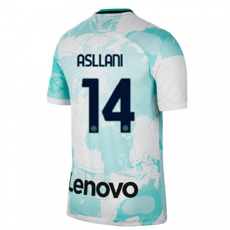 Kandiny Niño Camiseta Kristjan Asllani #14 Verde Claro Blanco Equipación Tercera 2022/23 La Camisa Chile