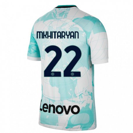 Kandiny Niño Camiseta Henrikh Mkhitaryan #22 Verde Claro Blanco Equipación Tercera 2022/23 La Camisa Chile