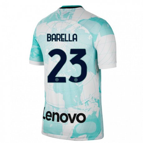 Kandiny Niño Camiseta Nicolo Barella #23 Verde Claro Blanco Equipación Tercera 2022/23 La Camisa Chile