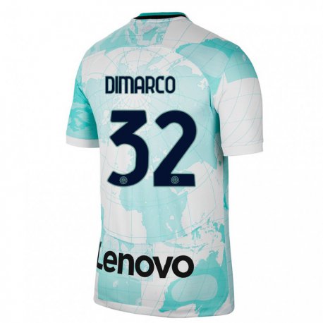 Kandiny Niño Camiseta Federico Dimarco #32 Verde Claro Blanco Equipación Tercera 2022/23 La Camisa Chile