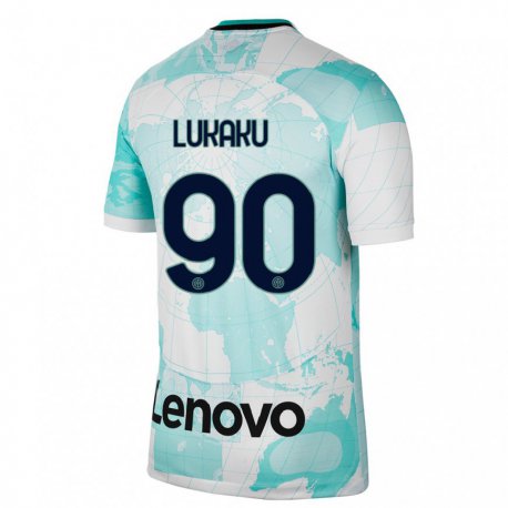 Kandiny Niño Camiseta Romelu Lukaku #90 Verde Claro Blanco Equipación Tercera 2022/23 La Camisa Chile
