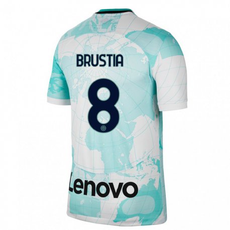 Kandiny Niño Camiseta Martina Brustia #8 Verde Claro Blanco Equipación Tercera 2022/23 La Camisa Chile