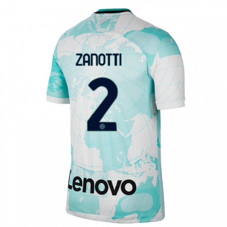 Kandiny Niño Camiseta Mattia Zanotti #2 Verde Claro Blanco Equipación Tercera 2022/23 La Camisa Chile