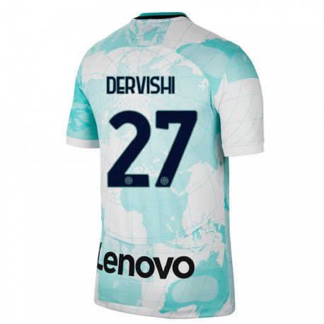 Kandiny Niño Camiseta Kristian Dervishi #27 Verde Claro Blanco Equipación Tercera 2022/23 La Camisa Chile
