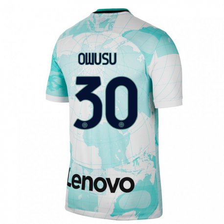 Kandiny Niño Camiseta Enoch Owusu #30 Verde Claro Blanco Equipación Tercera 2022/23 La Camisa Chile