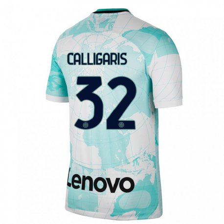 Kandiny Niño Camiseta Alessandro Calligaris #32 Verde Claro Blanco Equipación Tercera 2022/23 La Camisa Chile