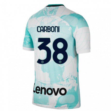 Kandiny Niño Camiseta Valentin Carboni #38 Verde Claro Blanco Equipación Tercera 2022/23 La Camisa Chile