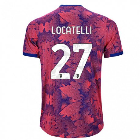 Kandiny Niño Camiseta Manuel Locatelli #27 Rosa Rojo Azul Equipación Tercera 2022/23 La Camisa Chile