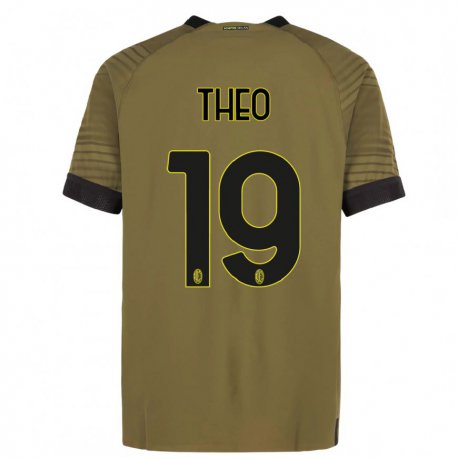 Kandiny Niño Camiseta Theo Hernandez #19 Verde Oscuro Negro Equipación Tercera 2022/23 La Camisa Chile
