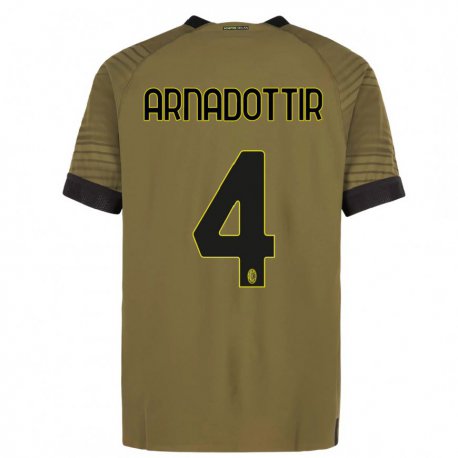 Kandiny Niño Camiseta Guony Arnadottir #4 Verde Oscuro Negro Equipación Tercera 2022/23 La Camisa Chile