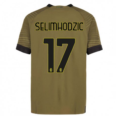 Kandiny Niño Camiseta Noa Selimhodzic #17 Verde Oscuro Negro Equipación Tercera 2022/23 La Camisa Chile