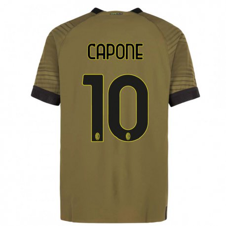 Kandiny Niño Camiseta Andrea Capone #10 Verde Oscuro Negro Equipación Tercera 2022/23 La Camisa Chile