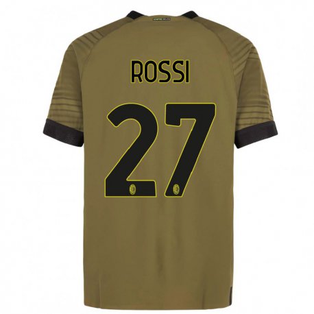 Kandiny Niño Camiseta Leonardo Rossi #27 Verde Oscuro Negro Equipación Tercera 2022/23 La Camisa Chile