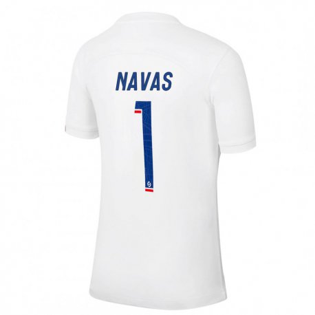 Kandiny Niño Camiseta Keylor Navas #1 Azul Blanco Equipación Tercera 2022/23 La Camisa Chile