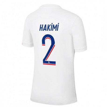 Kandiny Niño Camiseta Achraf Hakimi #2 Azul Blanco Equipación Tercera 2022/23 La Camisa Chile