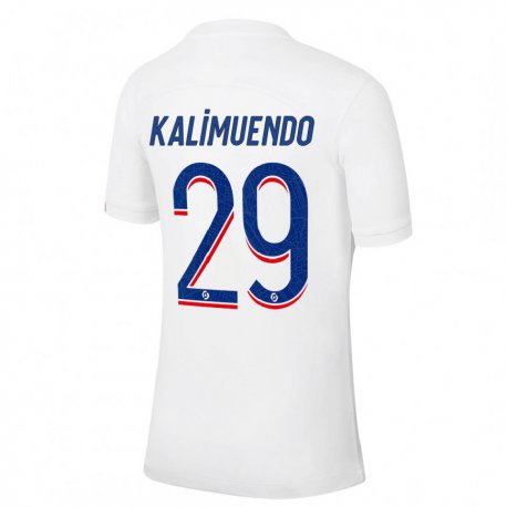Kandiny Niño Camiseta Arnaud Kalimuendo #29 Azul Blanco Equipación Tercera 2022/23 La Camisa Chile