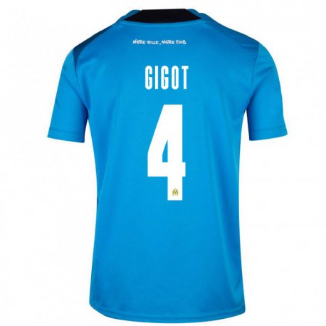 Kandiny Niño Camiseta Samuel Gigot #4 Blanco Azul Oscuro Equipación Tercera 2022/23 La Camisa Chile