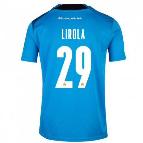 Kandiny Niño Camiseta Pol Lirola #29 Blanco Azul Oscuro Equipación Tercera 2022/23 La Camisa Chile