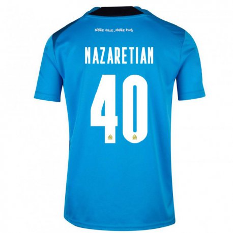 Kandiny Niño Camiseta Manuel Nazaretian #40 Blanco Azul Oscuro Equipación Tercera 2022/23 La Camisa Chile