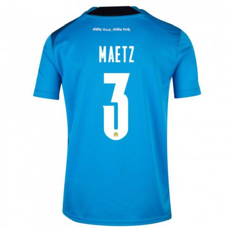 Kandiny Niño Camiseta Agathe Maetz #3 Blanco Azul Oscuro Equipación Tercera 2022/23 La Camisa Chile