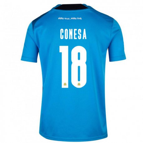 Kandiny Niño Camiseta Anna Conesa #18 Blanco Azul Oscuro Equipación Tercera 2022/23 La Camisa Chile