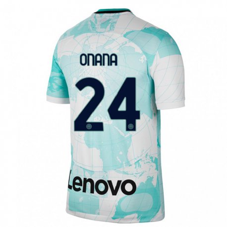 Kandiny Hombre Camiseta Andre Onana #24 Verde Claro Blanco Equipación Tercera 2022/23 La Camisa Chile