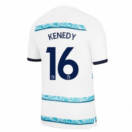 Kandiny Hombre Camiseta Kenedy #16 Blanco Azul Claro Equipación Tercera 2022/23 La Camisa Chile