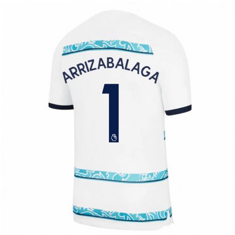 Kandiny Hombre Camiseta Kepa Arrizabalaga #1 Blanco Azul Claro Equipación Tercera 2022/23 La Camisa Chile
