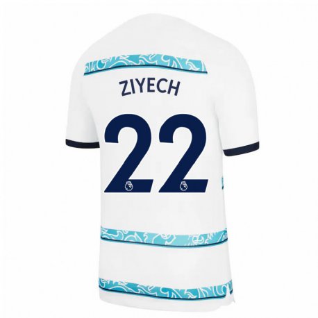 Kandiny Hombre Camiseta Hakim Ziyech #22 Blanco Azul Claro Equipación Tercera 2022/23 La Camisa Chile