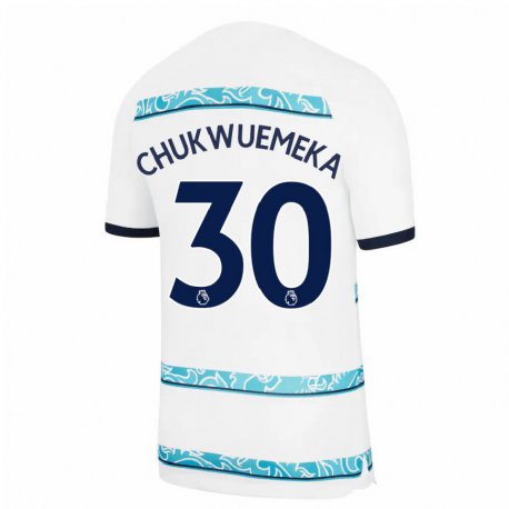 Kandiny Hombre Camiseta Carney Chukwuemeka #30 Blanco Azul Claro Equipación Tercera 2022/23 La Camisa Chile
