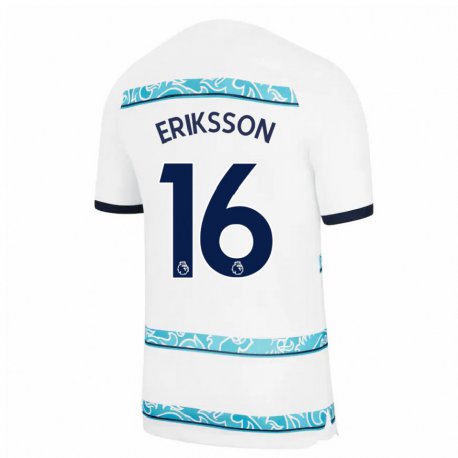 Kandiny Hombre Camiseta Magdalena Eriksson #16 Blanco Azul Claro Equipación Tercera 2022/23 La Camisa Chile