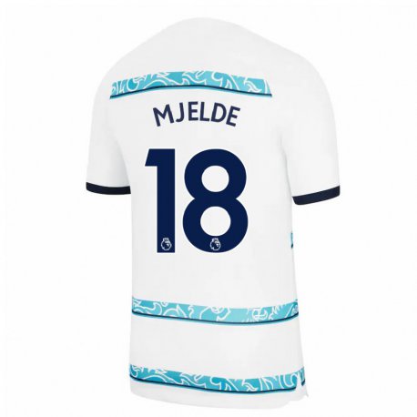 Kandiny Hombre Camiseta Maren Mjelde #18 Blanco Azul Claro Equipación Tercera 2022/23 La Camisa Chile