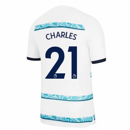 Kandiny Hombre Camiseta Niamh Charles #21 Blanco Azul Claro Equipación Tercera 2022/23 La Camisa Chile