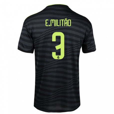 Kandiny Hombre Camiseta Eder Militao #3 Negro Gris Oscuro Equipación Tercera 2022/23 La Camisa Chile