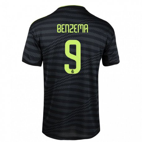 Kandiny Hombre Camiseta Karim Benzema #9 Negro Gris Oscuro Equipación Tercera 2022/23 La Camisa Chile