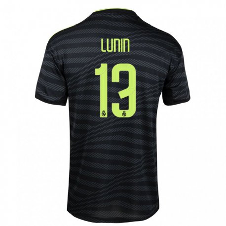 Kandiny Hombre Camiseta Andriy Lunin #13 Negro Gris Oscuro Equipación Tercera 2022/23 La Camisa Chile