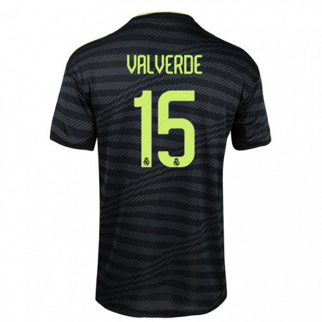 Kandiny Hombre Camiseta Federico Valverde #15 Negro Gris Oscuro Equipación Tercera 2022/23 La Camisa Chile
