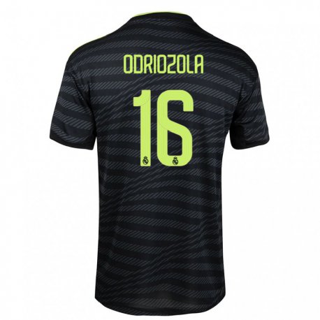 Kandiny Hombre Camiseta Alvaro Odriozola #16 Negro Gris Oscuro Equipación Tercera 2022/23 La Camisa Chile