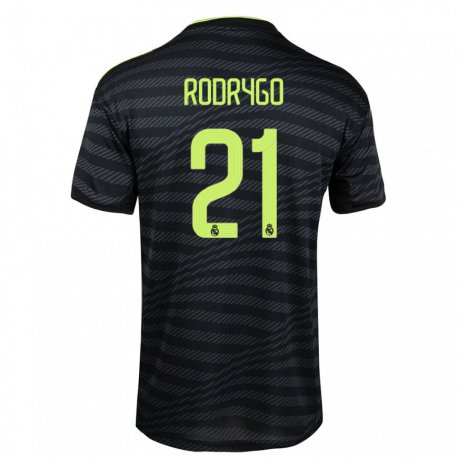 Kandiny Hombre Camiseta Rodrygo #21 Negro Gris Oscuro Equipación Tercera 2022/23 La Camisa Chile