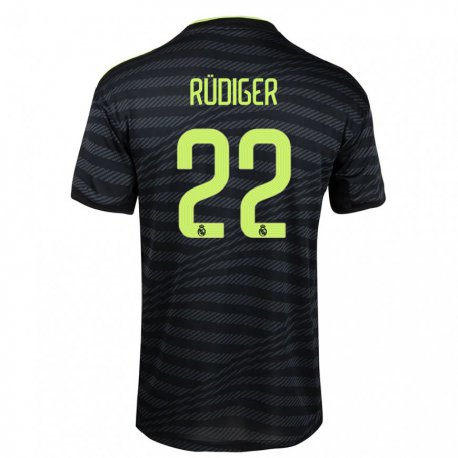 Kandiny Hombre Camiseta Antonio Rudiger #22 Negro Gris Oscuro Equipación Tercera 2022/23 La Camisa Chile
