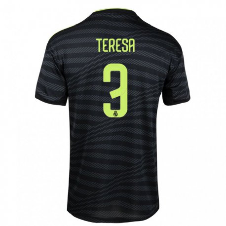 Kandiny Hombre Camiseta Teresa Abelleira #3 Negro Gris Oscuro Equipación Tercera 2022/23 La Camisa Chile