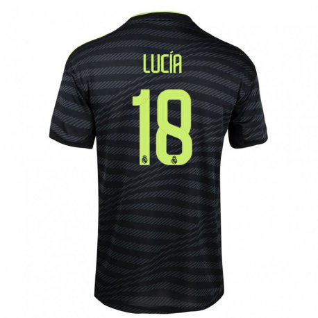 Kandiny Hombre Camiseta Lucia Rodriguez #18 Negro Gris Oscuro Equipación Tercera 2022/23 La Camisa Chile