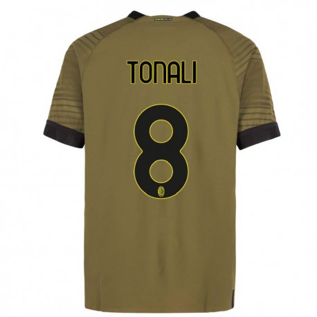 Kandiny Hombre Camiseta Sandro Tonali #8 Verde Oscuro Negro Equipación Tercera 2022/23 La Camisa Chile