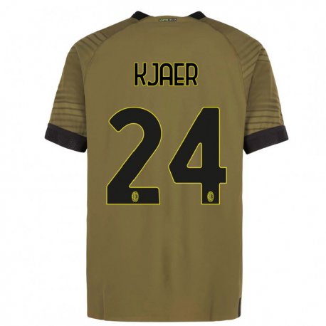 Kandiny Hombre Camiseta Simon Kaer #24 Verde Oscuro Negro Equipación Tercera 2022/23 La Camisa Chile