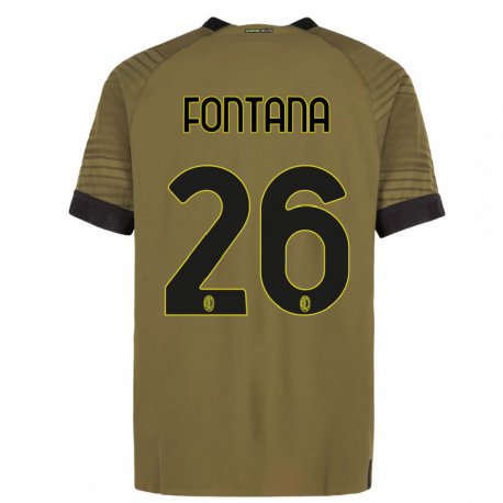Kandiny Hombre Camiseta Francesco Fontana #26 Verde Oscuro Negro Equipación Tercera 2022/23 La Camisa Chile