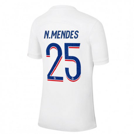 Kandiny Hombre Camiseta Nuno Mendes #25 Azul Blanco Equipación Tercera 2022/23 La Camisa Chile