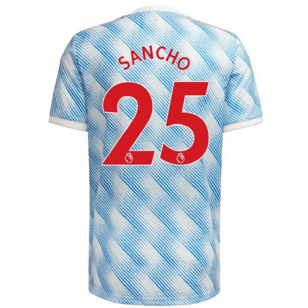 Mujer Fútbol Camiseta Jadon Sancho #25 Azul Blanco 2ª Equipación 2021/22 La Camisa Chile