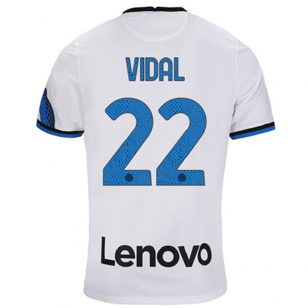 Mujer Fútbol Camiseta Arturo Vidal #22 Blanco Azul 2ª Equipación 2021/22 La Camisa Chile