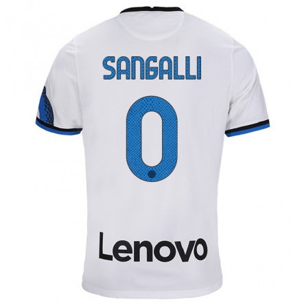 Mujer Fútbol Camiseta Mattia Sangalli #0 Blanco Azul 2ª Equipación 2021/22 La Camisa Chile